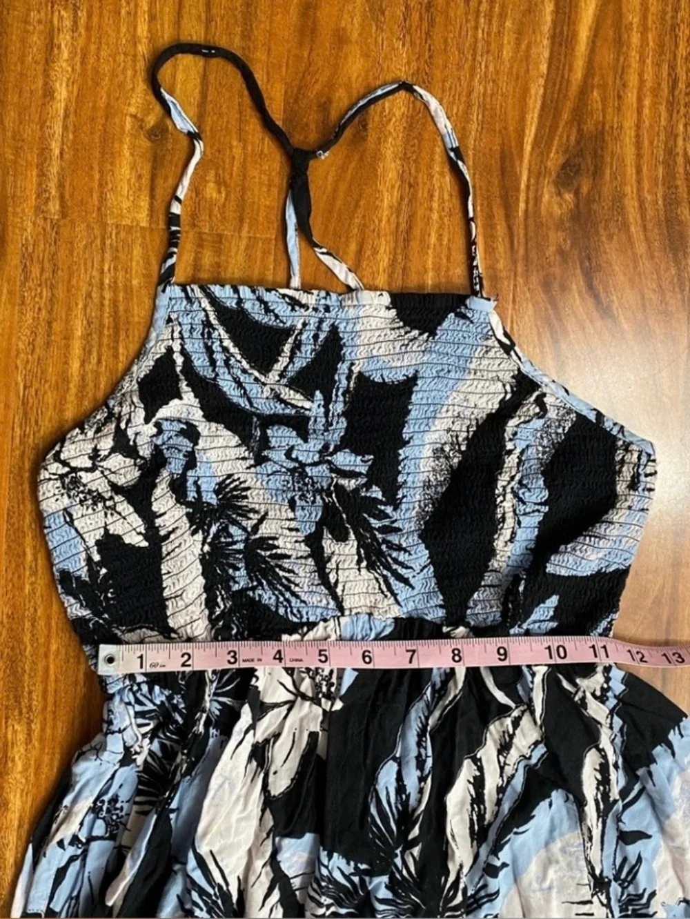 Free People Womens Blue Tropical Floral Smock Midi Dress Size Large Boho Coastal